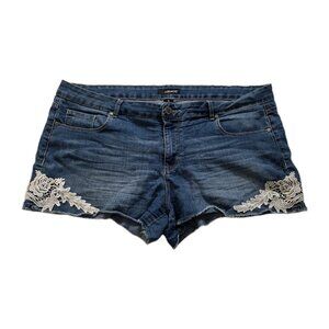 Vtg Jordache Denim Shorts Womens 18 Plus Size Blue Lace Inserts Western Y2K Boho